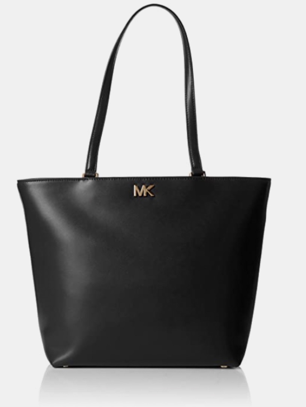 Michael Kors Black Leather Tote with Gold MK Emblem - Picture 2 of 16